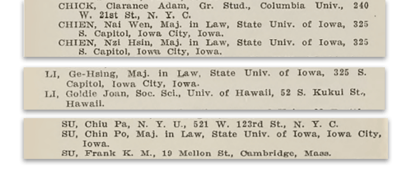 newspaper clippings of student addresses in Chinese Student Handbook