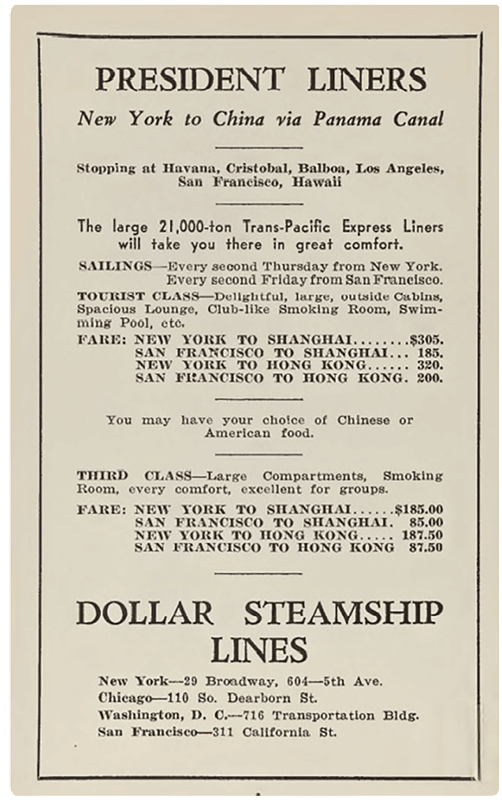 Advert for the President Liner Steamship