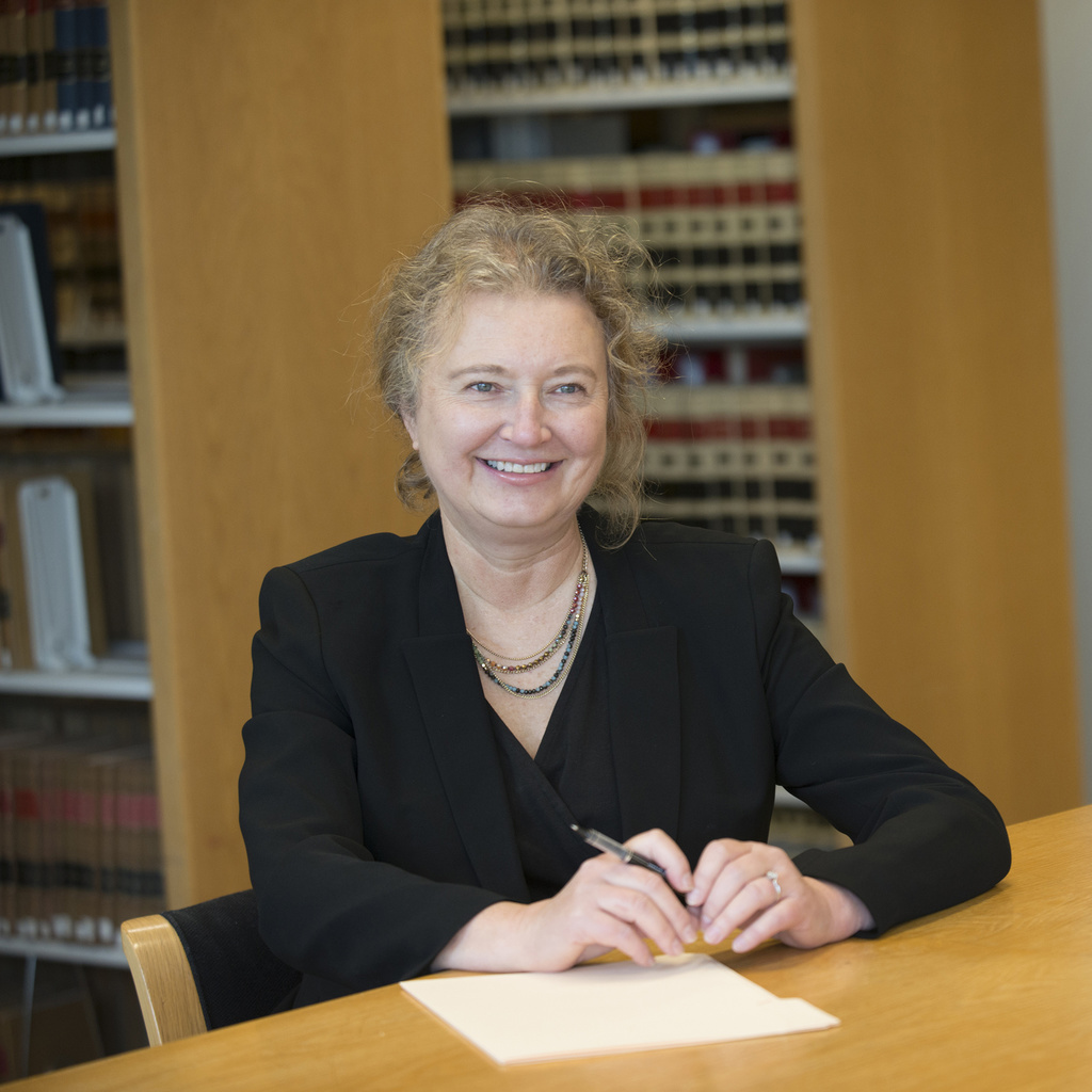 Photo of Professor Lea VanderVelde seated in the Law Library.