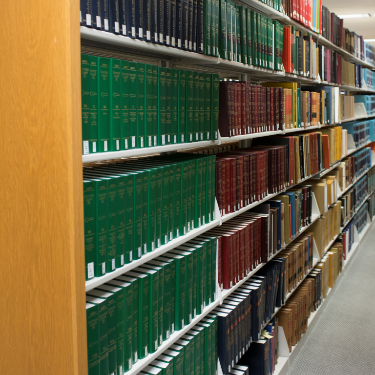 Photo of the Law Library stacks.