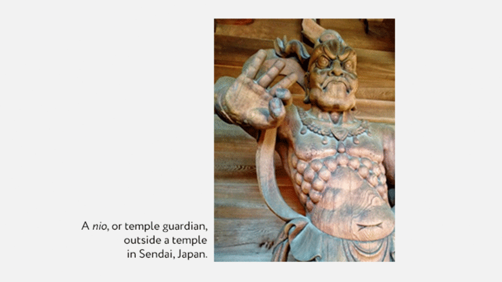 A nio statue, or temple guardian, outside a temple.