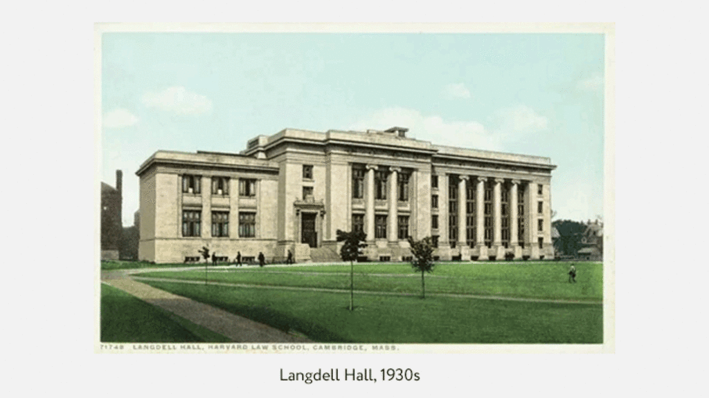 Colorized photo of Langdell Hall, 1930s
