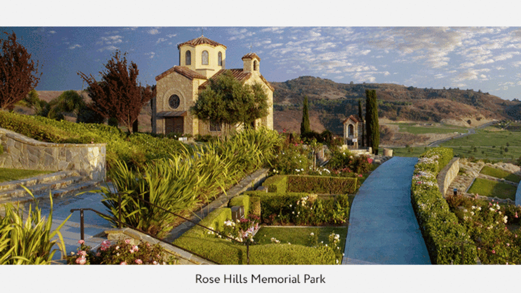 Photo of the beautiful grounds of Rose Hills Memorial Park.
